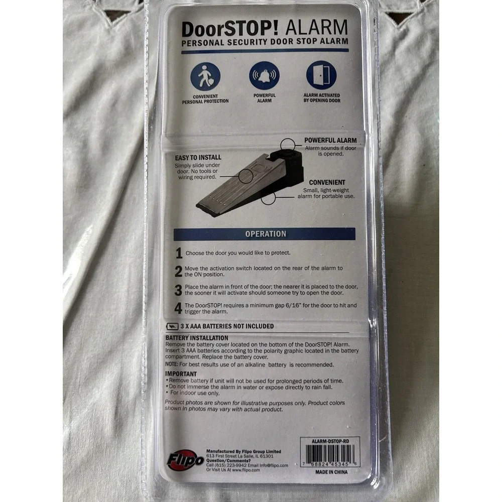 Flipo DoorSTOP! Alarm Door Stop Alarm Personal Security, Red/Black Anti-Skid
